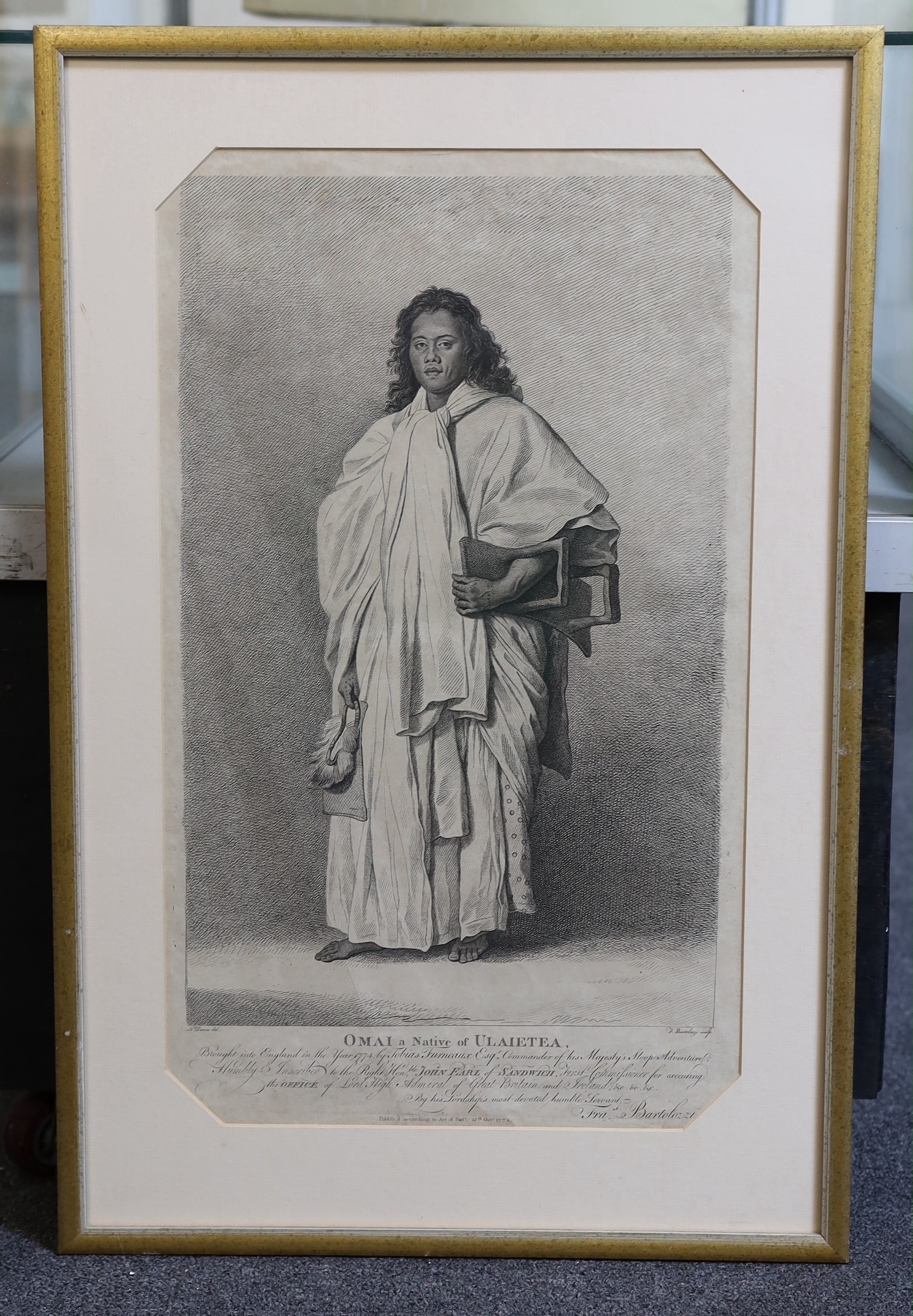 F.Bartolozzi after Nathaniel Dance, Omai, a Native of Ulaietea, 1774, engraving, 53 x 31.5cm